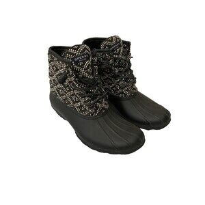Sperry Black Duck Boots Womens 7 Waterproof Rubber Rain Boots Lace Up Winter